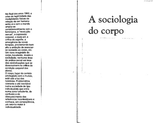 David Le Breton: A sociologia do corpo (Portuguese language, 2006, Vozes)