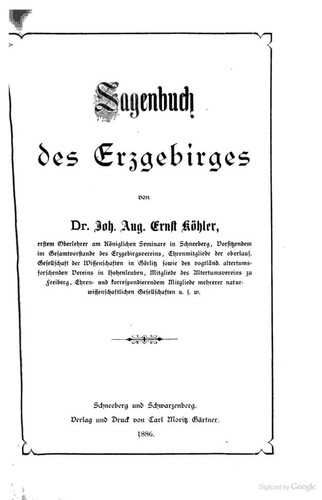 Johann August Ernst Köhler: Sagenbuch des Erzgebirges (German Edition) (1886, Carl Moritz Gärtner)