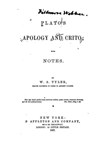 Plato's Apology and Crito (1867, D. Appleton and Company)